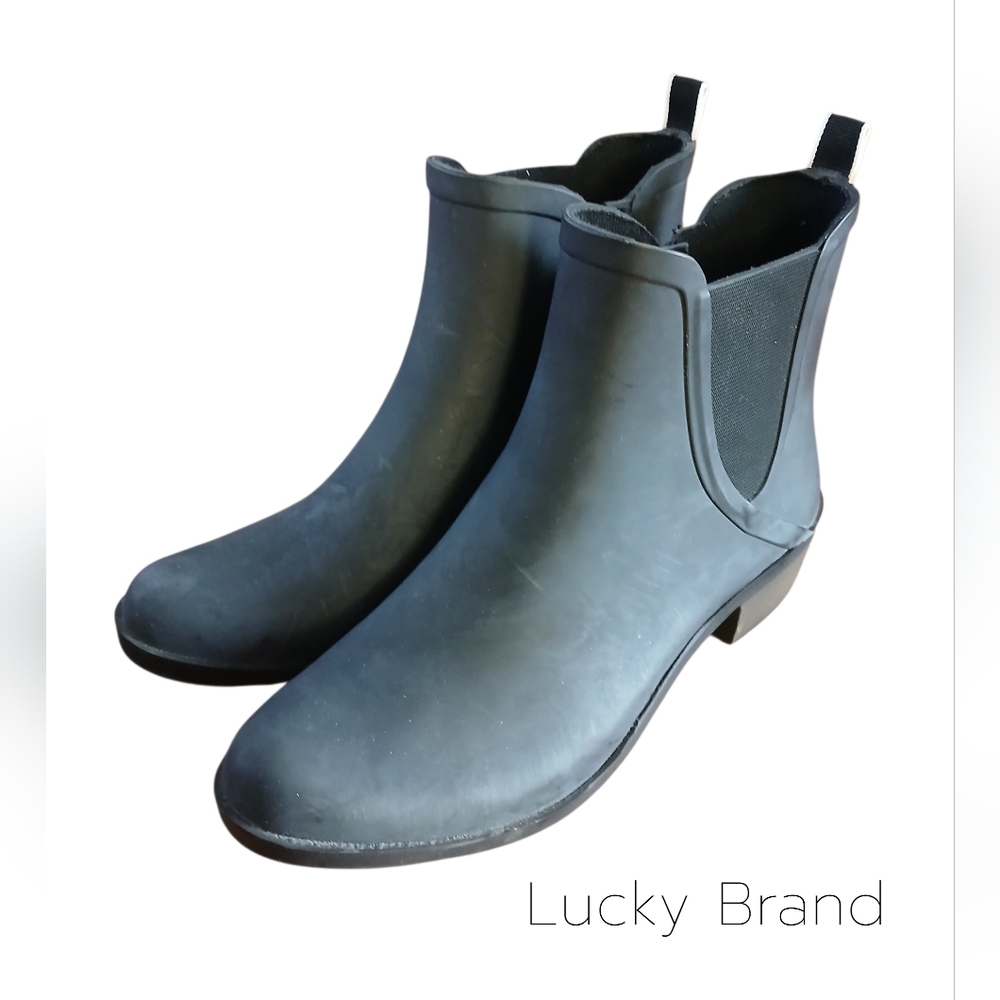 Lucky Brand Women's Size 9 Charcoal Rubber Upper Rain Ankle Boots